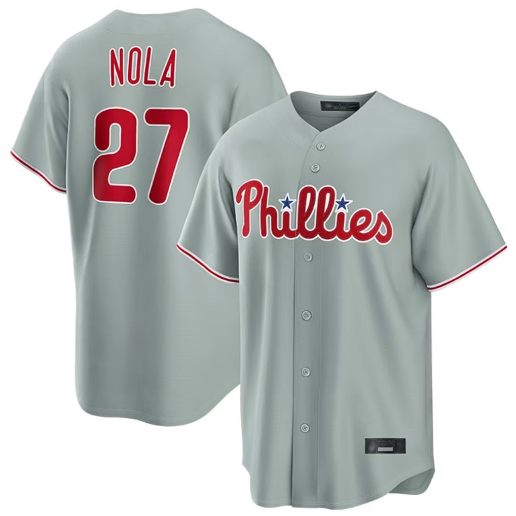 My Store  P.Phillies #27 Aaron Nola Player Gray Home Game Stitched Jerseys