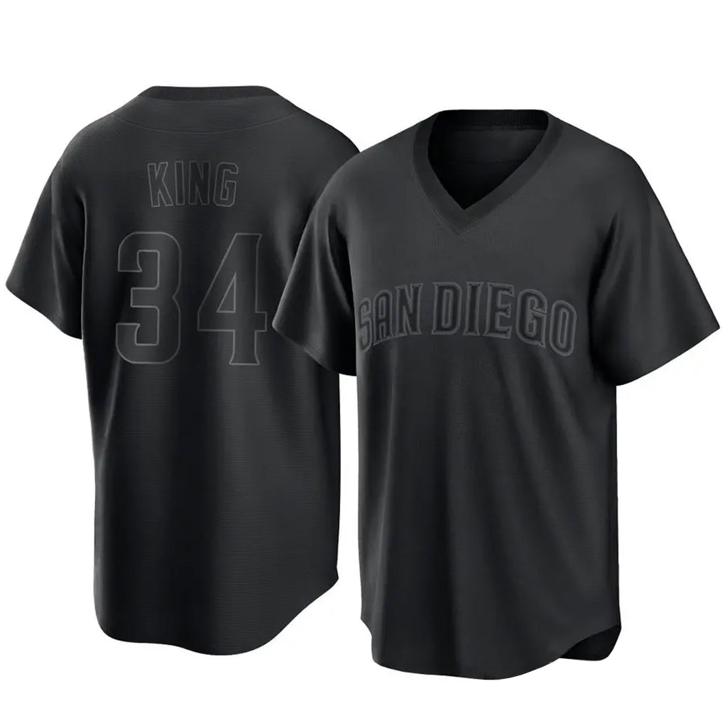 My Store S.Diego Padres #34 Michael King Player Black Pitch Fashion Game T-shirt Stitched Jerseys