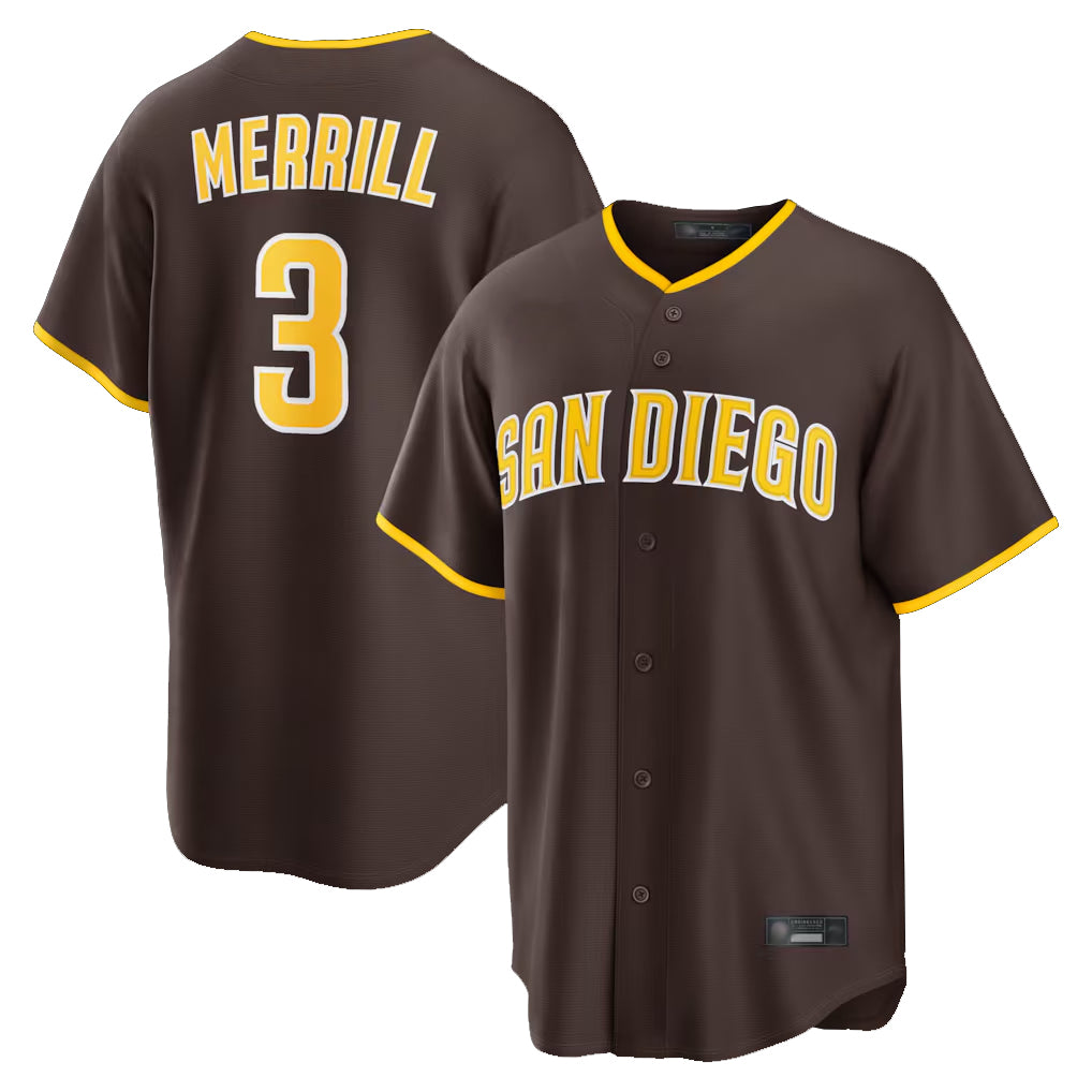 My Store S.Diego Padres #3 Jackson Merrill Player Brown Home Game Stitched Jerseys