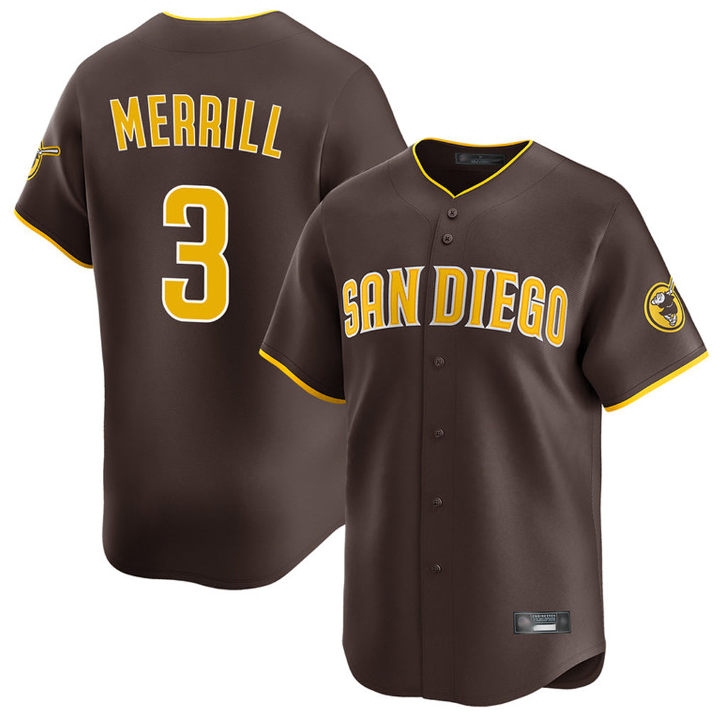 My Store S.Diego Padres #3 Jackson Merrill Player Brown Home Limited Stitched Jerseys