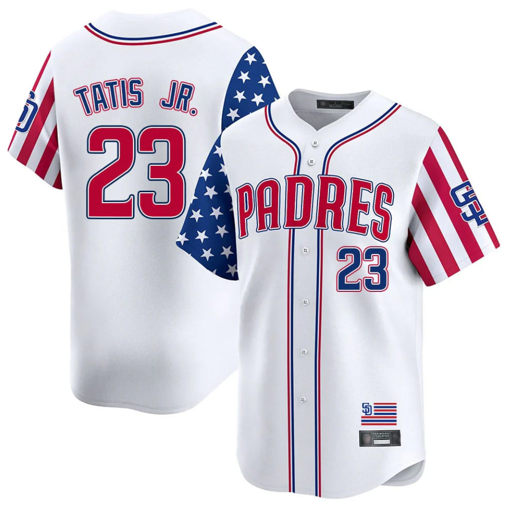 My Store S.Diego Padres #23 Fernando Tatis Jr Player White Independence Day Home Limited Stitched Jerseys