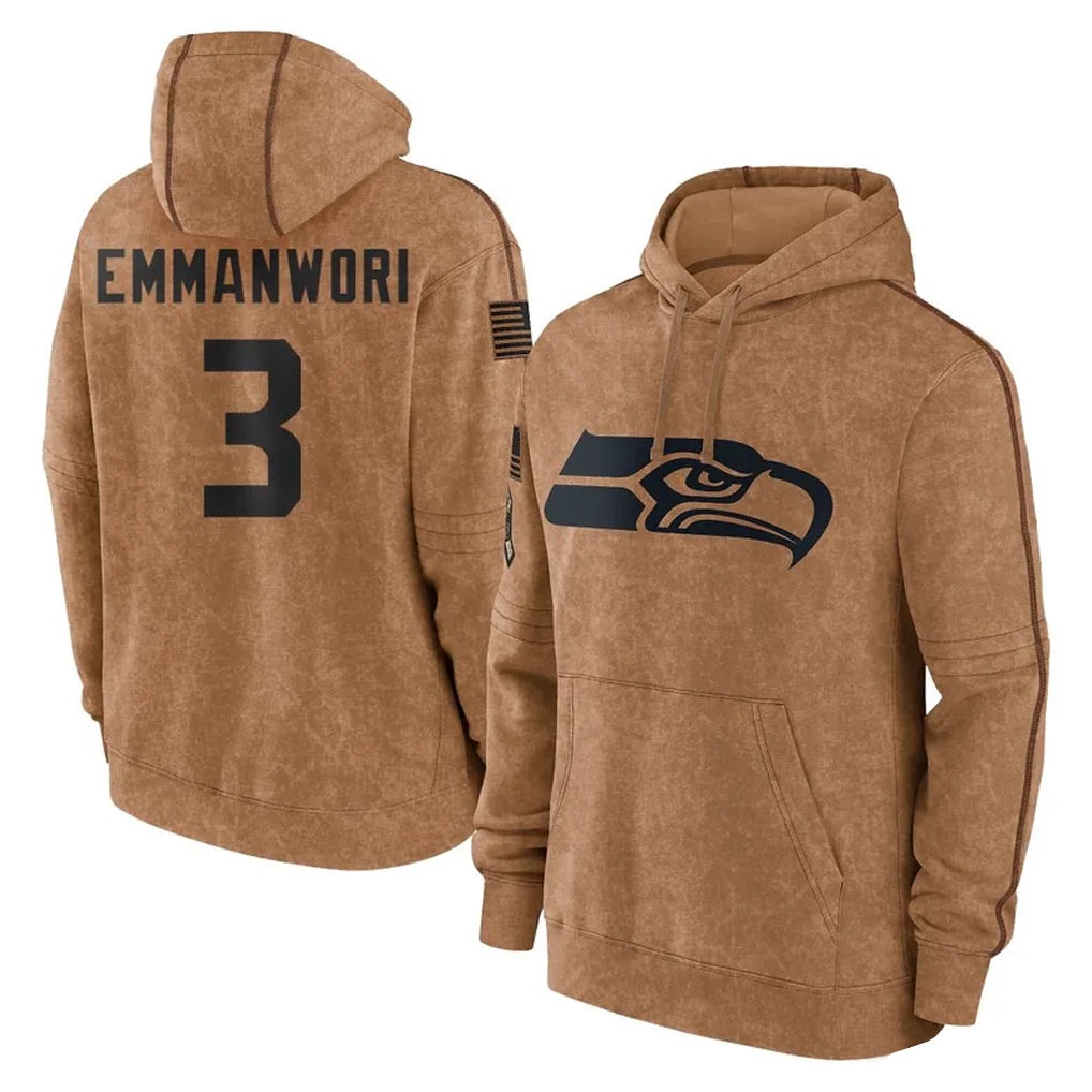 My Store S.Seahawks #3 Nick Emmanwori Player Brown Limited Salute to Service Pullover Hoodies Game Stitched Jerseys