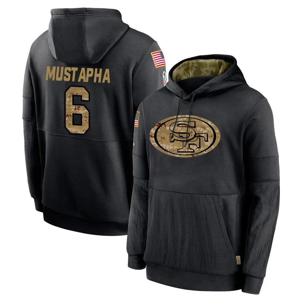 My Store SF.49ers #6 Malik Mustapha Player Black Salute to Service Sideline Performance Pullover Hoodies Home Game Stitched Jerseys