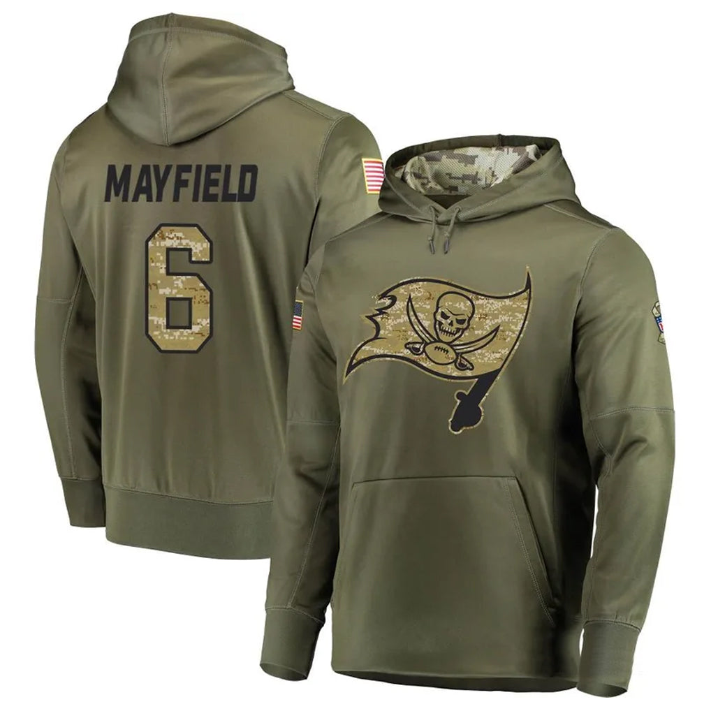 My Store TB.Buccaneers #6 Baker Mayfield Player Olive Salute to Service Pullover Hoodie Football Jerseys