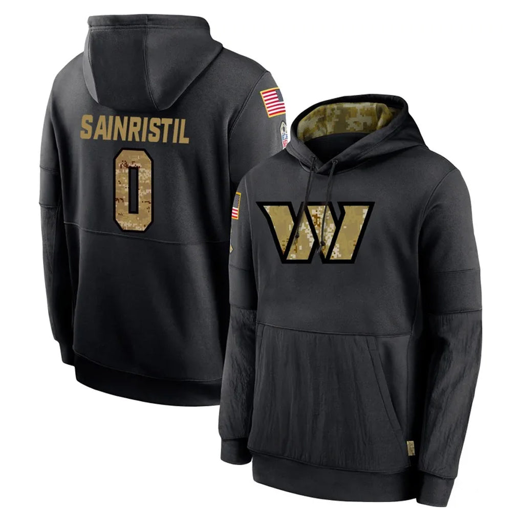 My Store W.Commanders #0 Mike Sainristil Player Black Salute to Service Performance Pullover Hoodies Home Game Stitched Jerseys