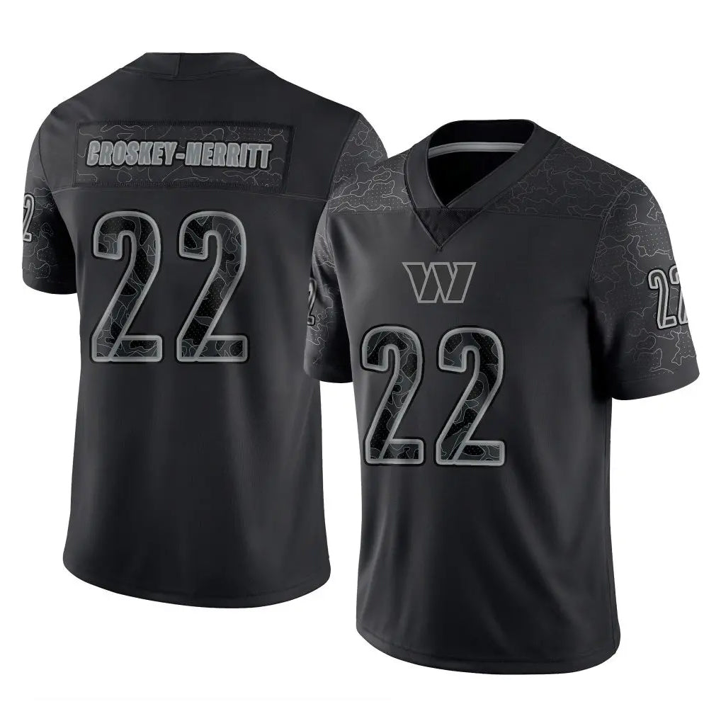 My Store W.Commanders #22 Jacory Croskey-Merritt Player Black Limited Reflective Home Game Stitched Jerseys