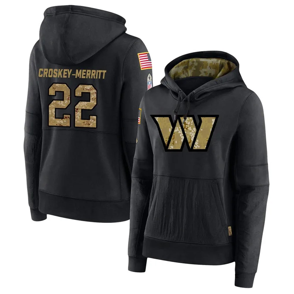 My Store W.Commanders #22 Jacory Croskey-Merritt Player Black Salute to Service Hoodies Stitched Jerseys