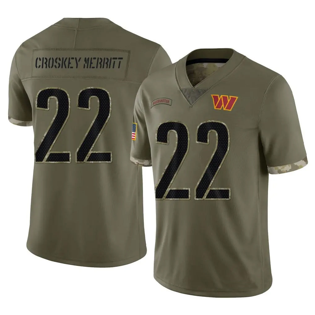 My Store W.Commanders #22 Jacory Croskey-Merritt Player Olive Salute To Service Stitched Jerseys