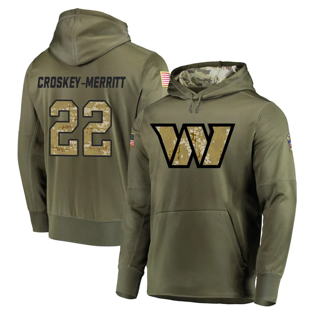 My Store W.Commanders #22 Jacory Croskey-Merritt Player Olive Salute to Service Limited Hoodies Stitched Jerseys